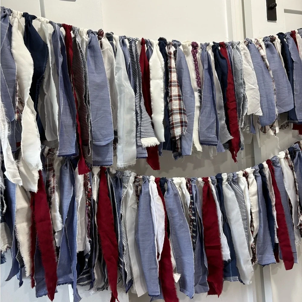 Patriotic Fabric Streamer Garland Decor - Red White Blue
